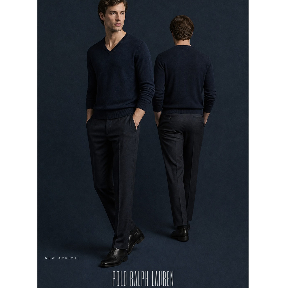 Polo Ralph Lauren Cashmere Blend Preppy V-Neck Sweater Navy Blue Mens Size L